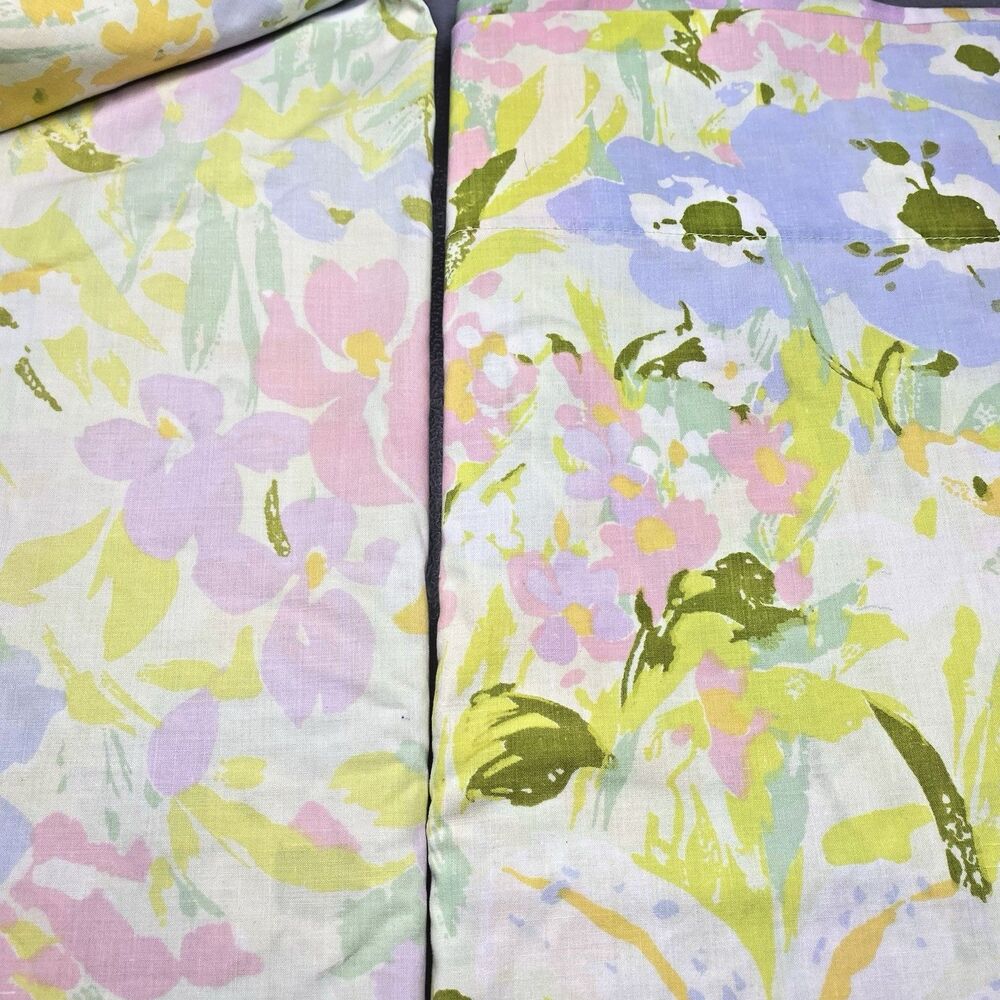 Sears Roebuck Vintage Sheets Set Meadow Song Floral Perma Press Percale Full USA